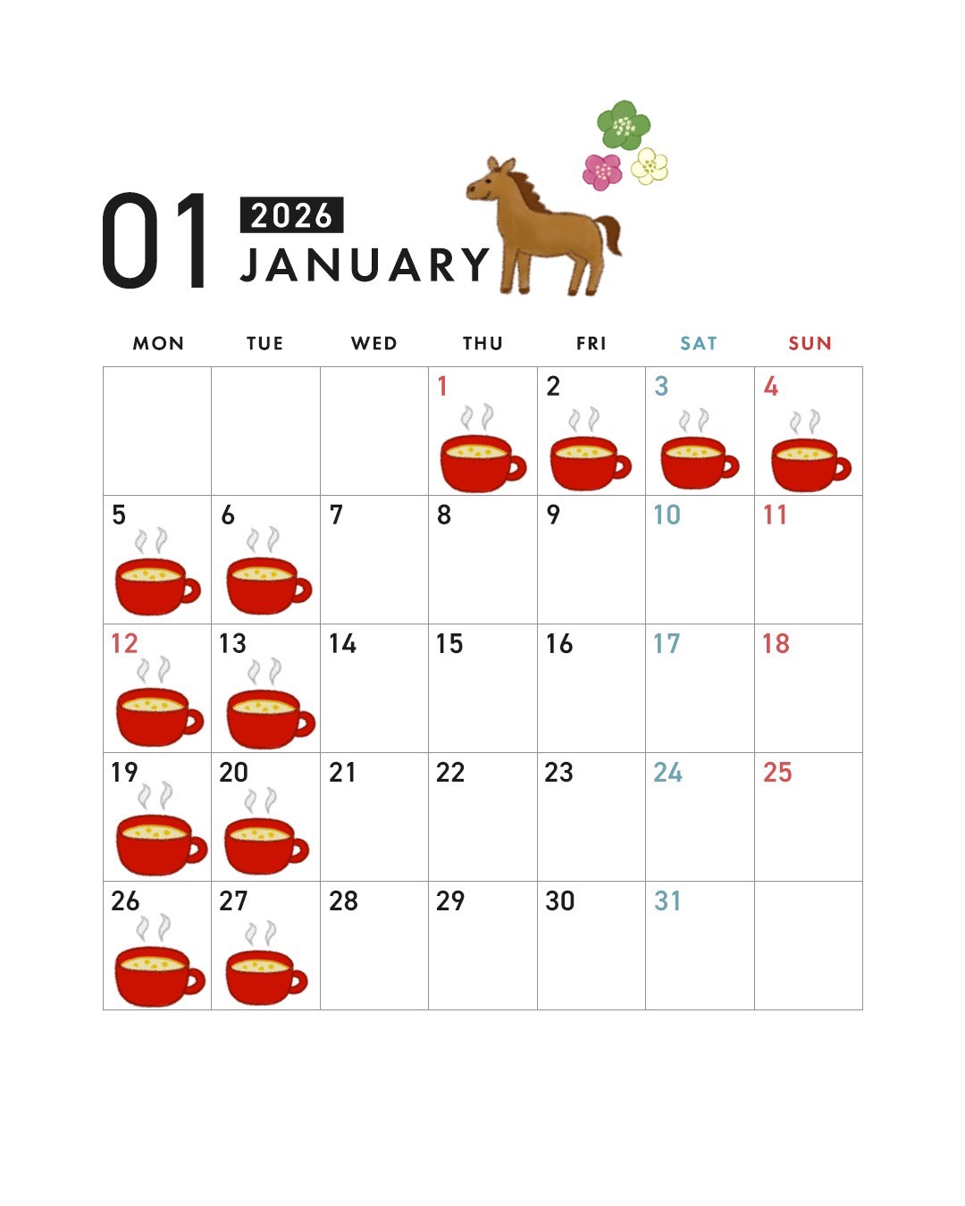 1月のカレンダー